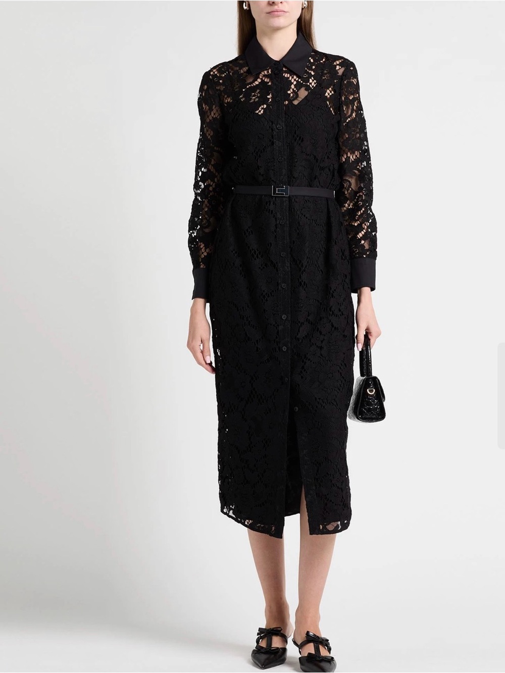 Tory Burch Black Lace Long-Sleeve Shirt Dress